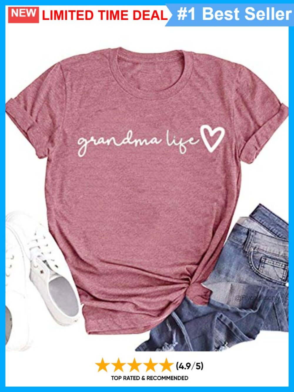 Grandma Life Heart Letter Print Short Sleeve Casual T-Shirt